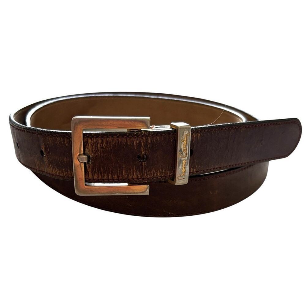 Pierre Cardin Leather Belt 34 Dress Soft Touch Cowhide Brown Vtg - Picture 1 of 6